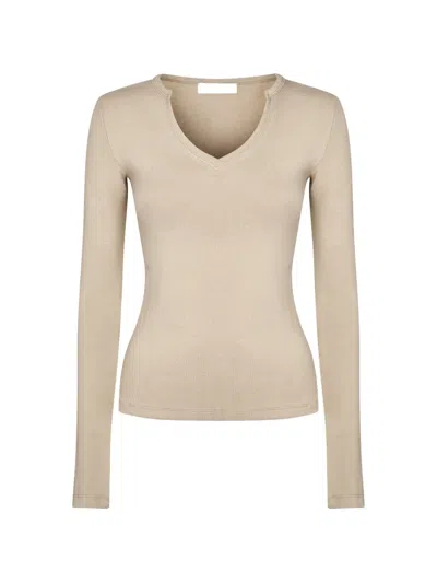 Eleh Long-sleeve V-neck T-shirt In Neutral