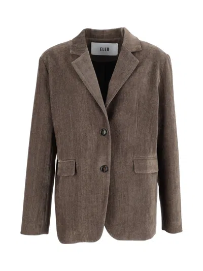 Eleh Mud Brown Corduroy Notched Lapel Blazer In Grey
