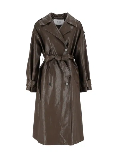 Eleh Mud Brown Glossy Double-breasted Coat