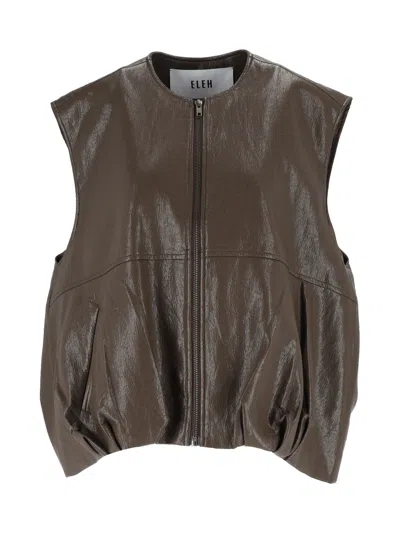 Eleh Mud Brown Glossy Sleeveless Zip-up Gilet