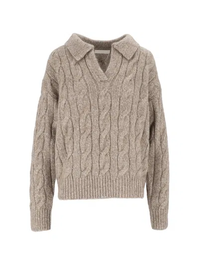 Eleh Mud Cable-knit V-neck Wool Sweater In Brown