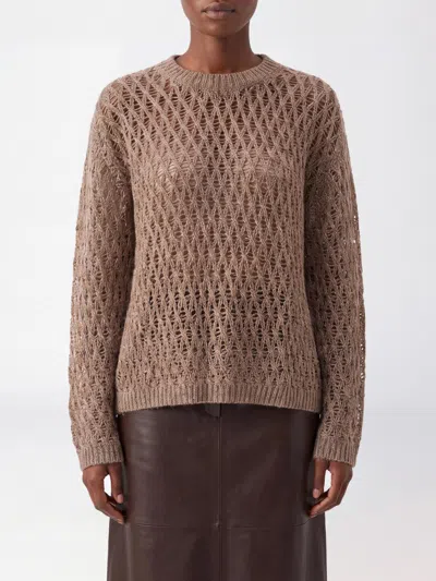 Eleh Openwork Wool, Cashmere And Silk Blend Crewneck Jumper With Dropped Shoulders In Brown