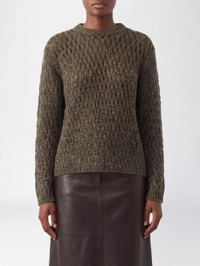Eleh Openwork Wool, Cashmere And Silk Blend Crewneck Jumper With Dropped Shoulders In Brown