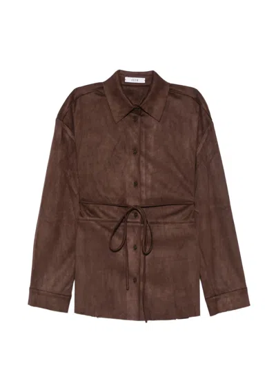 Eleh Oversize Dark Brown Faux Suede Shirt With Belt