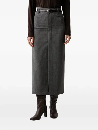Eleh Pinstripe-pattern Front-slit Skirt In Multi