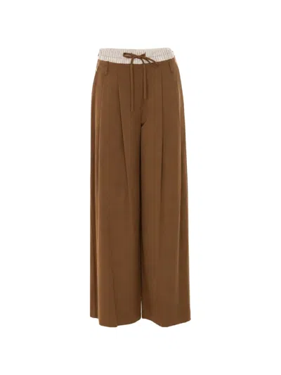 Eleh Pleated Drawstring Trousers In Brown