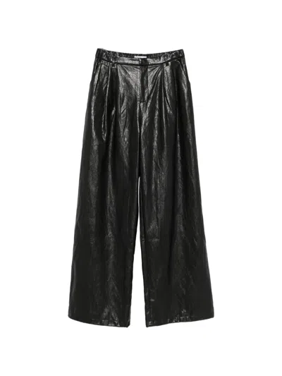 Eleh Pleated Leather Palazzo Pants In Black