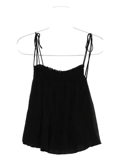 Eleh Pleated Tie-shoulder Straps Top In Black