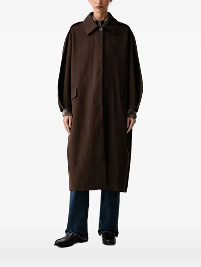 Eleh Pleated-sleeve Button-fastening Coat In Brown
