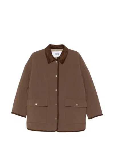 Eleh Quilted Corduroy-collar Jacket In Brown