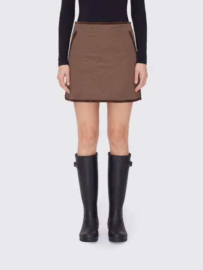 Eleh Quilted Stretch-nylon Pencil Mini Skirt With Mid-rise In Brown
