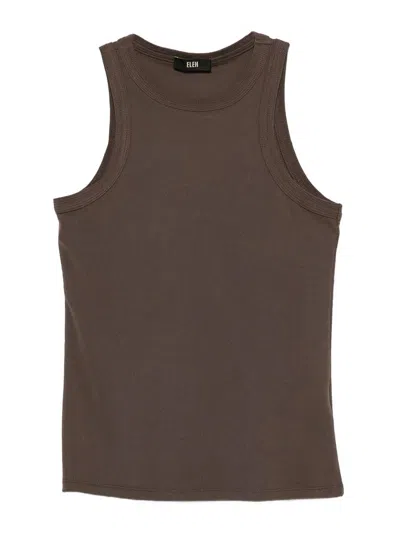 Eleh Ribbed Round-neck Top In Brown Fabric