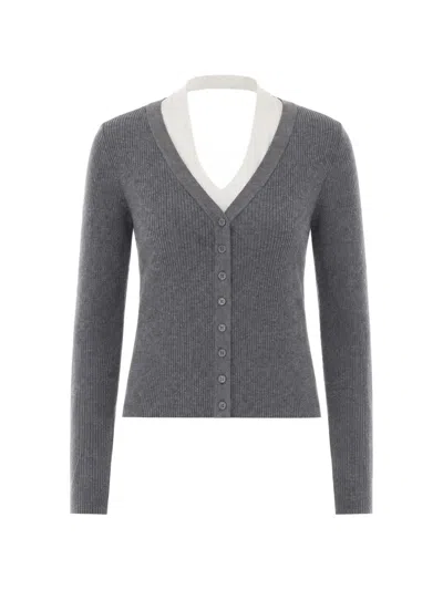 Eleh Ribbed-knit Layered Cardigan In Gray