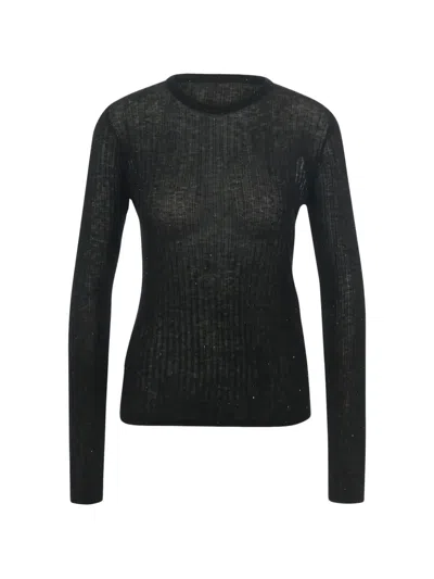 Eleh Ribbed-knit Sequin-embellished Sweater In Black