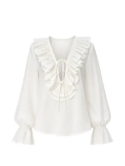 Eleh Ruffled Tie-fastening Blouse In White
