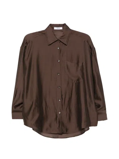 Eleh Satin-finish Button-down Shirt In Brown