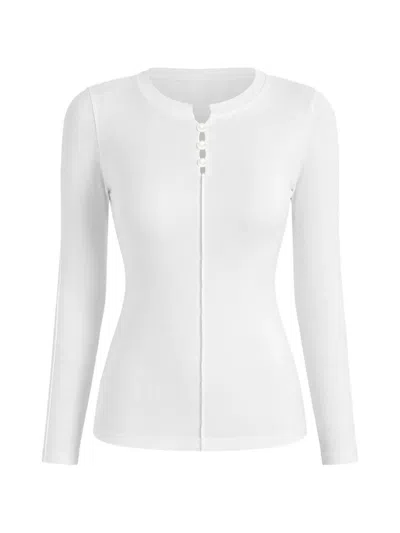 Eleh Seam-detail Button-placket T-shirt In White