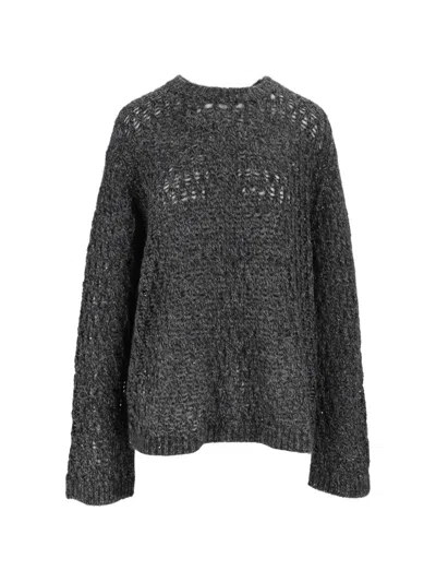 Eleh Sequin-embellished Open-knit Sweater In Black