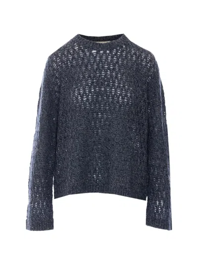Eleh Sequin-embellished Open-knit Sweater In Blue