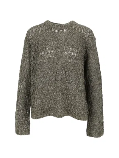 Eleh Sequin-embellished Open-knit Sweater In Green