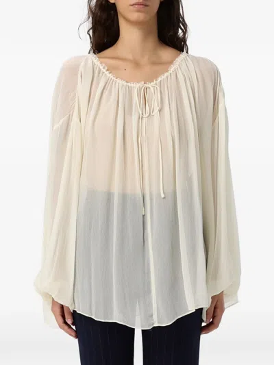 Eleh Sheer-finish Gathered Blouse In Neutral