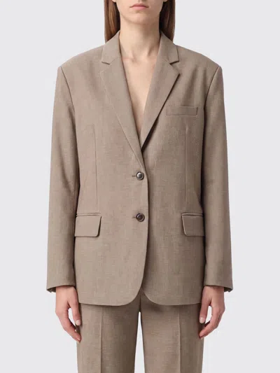 Eleh Single-breasted Blazer In Polyester Blend With Lapels And Flap Pockets In Mud