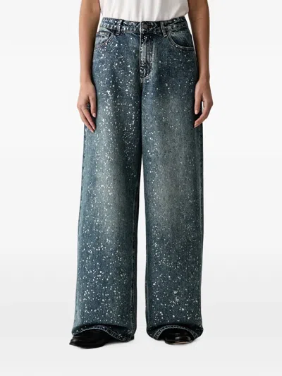 Eleh Splatter-print Wide-leg Jeans In Blue