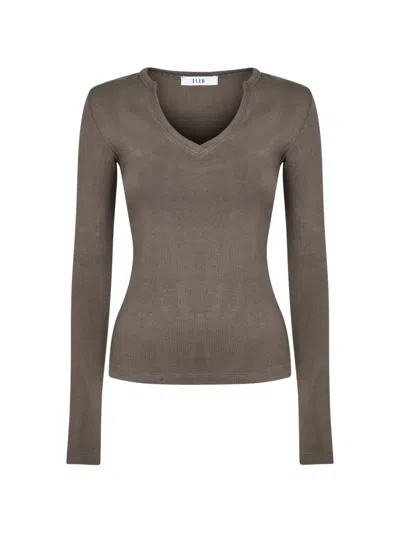 Eleh Split-neck Long-sleeve Sweater In Grey