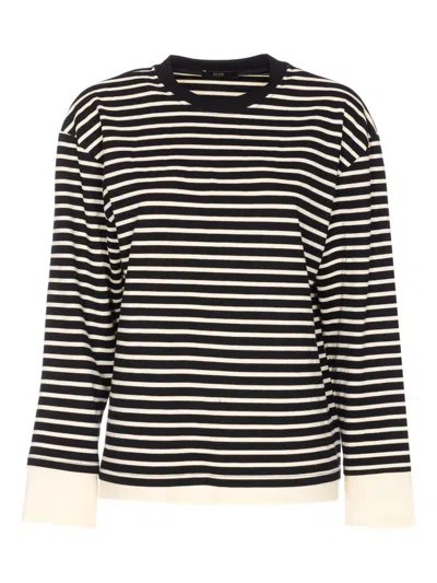 Eleh Striped-pattern Crew-neck Sweatshirt In Black
