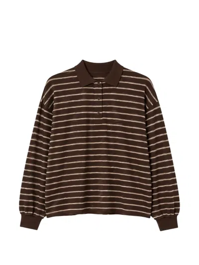 Eleh Striped Polo-collar Sweater In Brown
