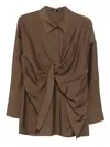 Eleh Twisted-front Cotton Shirt In Brown