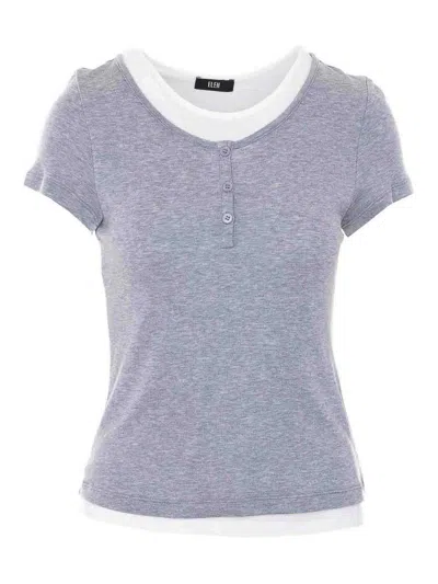 Eleh White And Grey Henley T-shirt In Blue