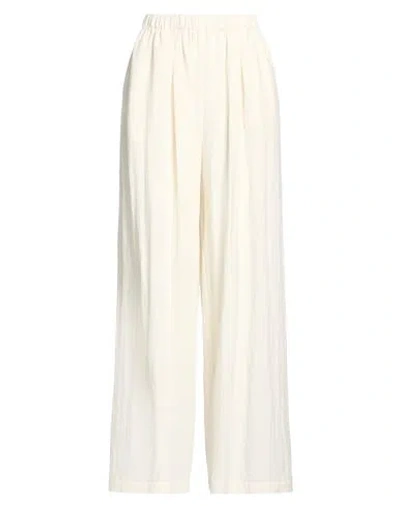 Eleh Woman Pants Ivory Size M Cotton, Polyester, Nylon, Linen In White
