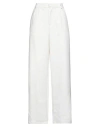 Eleh Woman Pants White Size M Polyester, Cotton, Elastane In White