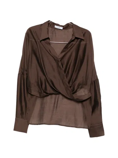 Eleh Wrap-front Long-sleeved Shirt In Brown