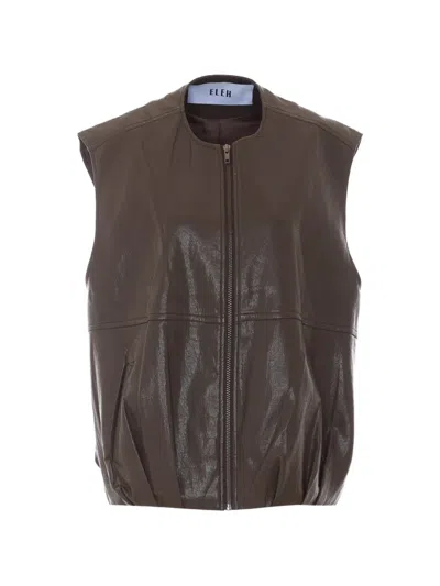 Eleh Zip-up Faux-leather Gilet In 브라운
