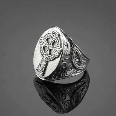 Pre-owned Element Shine 925 Men's 925 Sterling Silver Trinity Triquetra Celtic Cross Ring- All /any Size
