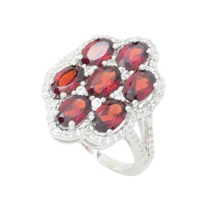 Elemental-gems Elemental Gems Platinum Plated 4.95ctw Garnet & White Zircon Cluster Ring In Metallic