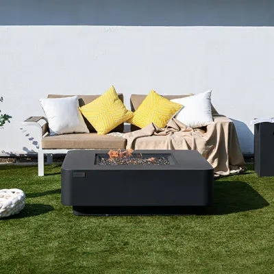 Elementi 13.8" H X 42.1" W Concrete Outdoor Fire Pit Table With Lid In Dark Gray