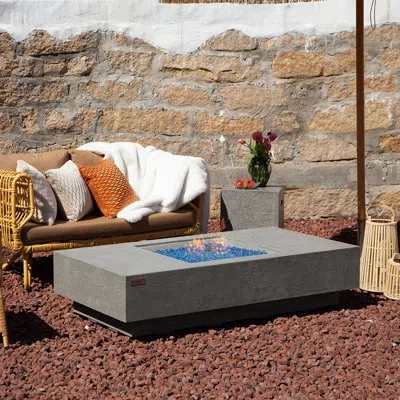 Elementi 13.8" H X 60" W Concrete Outdoor Fire Pit Table With Lid In Light Gray