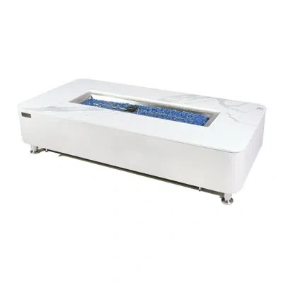 Elementi 14.4" H X 62" W Concrete Outdoor Fire Pit Table With Lid In Bianco White