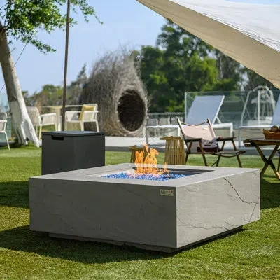 Elementi 15" H X 40" W Concrete Outdoor Fire Pit Table With Lid In Space Gray