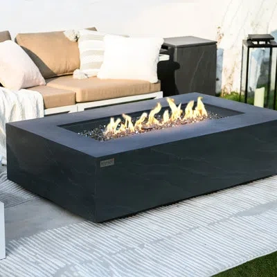 Elementi 15" H X 55.9" W Concrete Outdoor Fire Pit Table With Lid In Slate Black