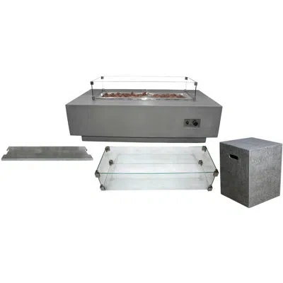 Elementi 17" X 60" Concrete Propane Outdoor Fire Pit Table With Lid In Gray