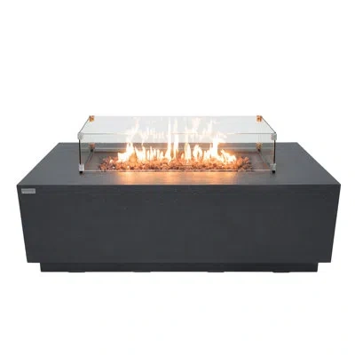 Elementi Andes 66" Outdoor Concrete Fire Table With Built-in Hidden Propane Tank Storage 45,000 Btu - Include In Black