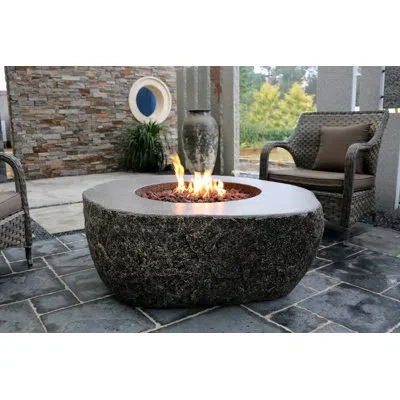 Elementi Boulder 44" Outdoor Concrete Fire Table 45,000 Btu - Includes Lava Rocks & Pvc Cover In Craftman Hand Made