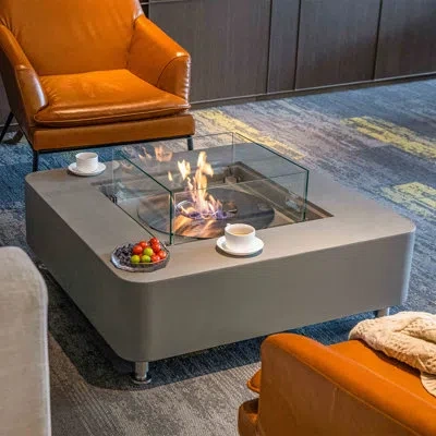 Elementi Envelor 14'' H X 40'' W Concrete Bio-ethanol Fuel Outdoor Fire Pit Table With Windscreen And Lid In Gray
