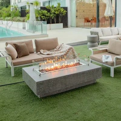Elementi Envelor Fire Pit 14'' H X 56'' W Includes Windscreen, Lid, And Canvas Cover In Light Gray