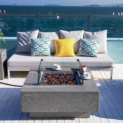 Elementi Envelor Fire Pit 16'' H X 36'' W Includes Windscreen, Lid, And Canvas Cover In Light Gray