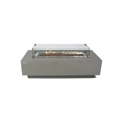Elementi Granville 60" Natural Gas Concrete Outdoor Fire Pit Table Bundle Includes Stainless Steel Burner Lid In Light Gray